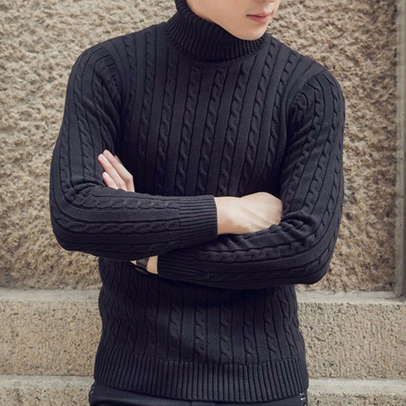 Mens Turtleneck Sweater Autumn Winter Warm High-Quality Elastic Pullover Fashion Chaming Slim Fit Knitwear Solid Color Sweaters